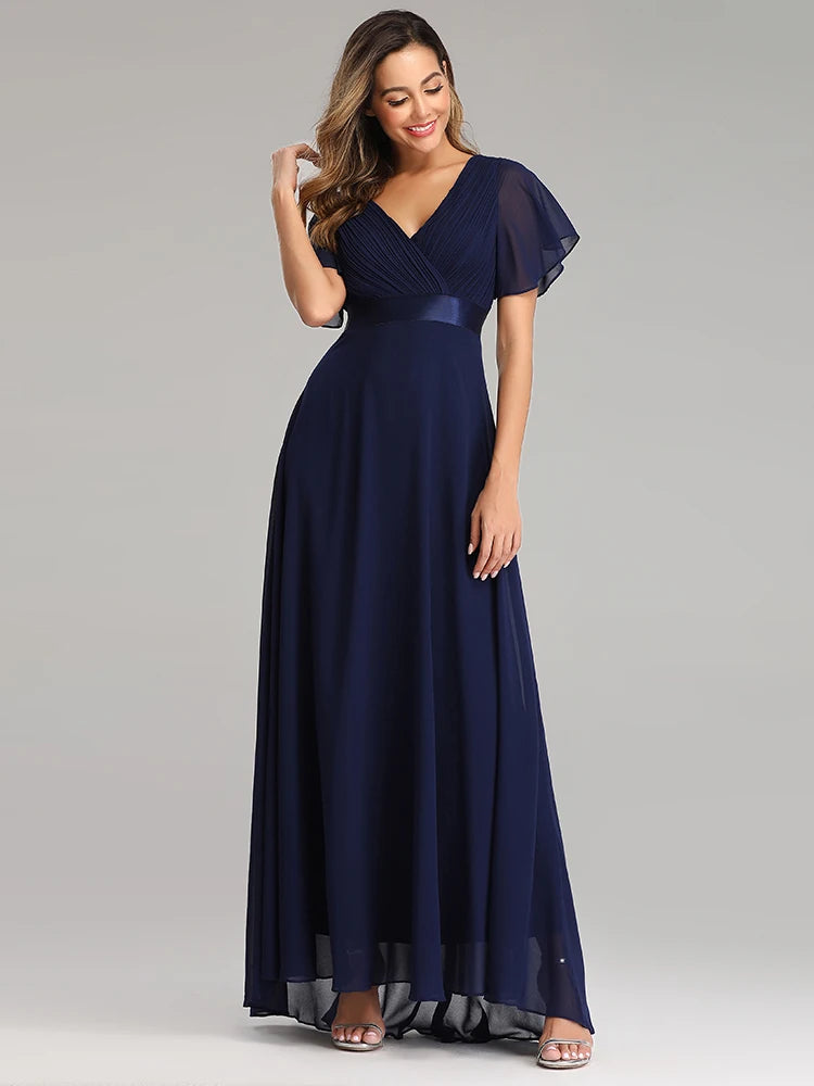 🍒Elegant evening dresses chiffon v-neck ruffle dress long gown for wedding party occasion wear outfit a-line maxi