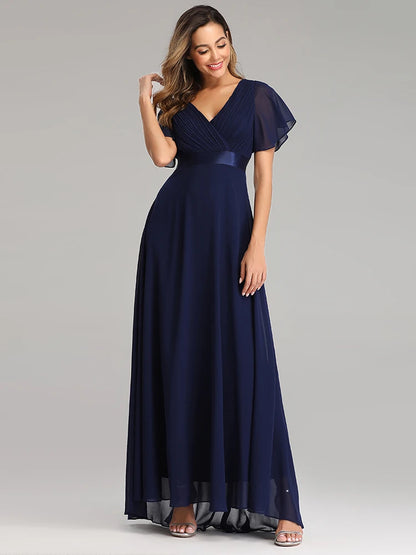 🍒Elegant evening dresses chiffon v-neck ruffle dress long gown for wedding party occasion wear outfit a-line maxi