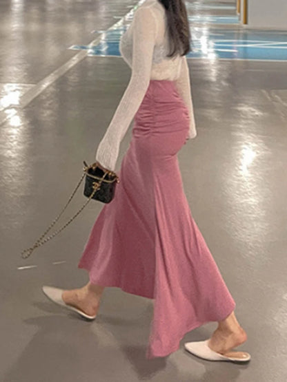 🍒Satin skirt for women high waist a- line elegant summer outfiit  occasion maxi fashion Feel Sure in Your Shirring