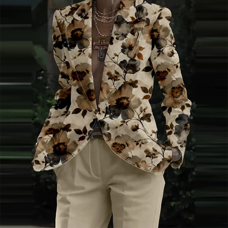 🍒Womens casual suits two piece loose pants set womens lapel long sleeve jacket and trouser set floral fashion pattern print outfit  Look Like Your On A Shoot In A Fruity Suit