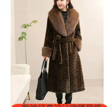 🍒Women's leopard print coat long faux fur overcoat for women trench coats chic winter fashion with thick fur collar belt Posh Plush