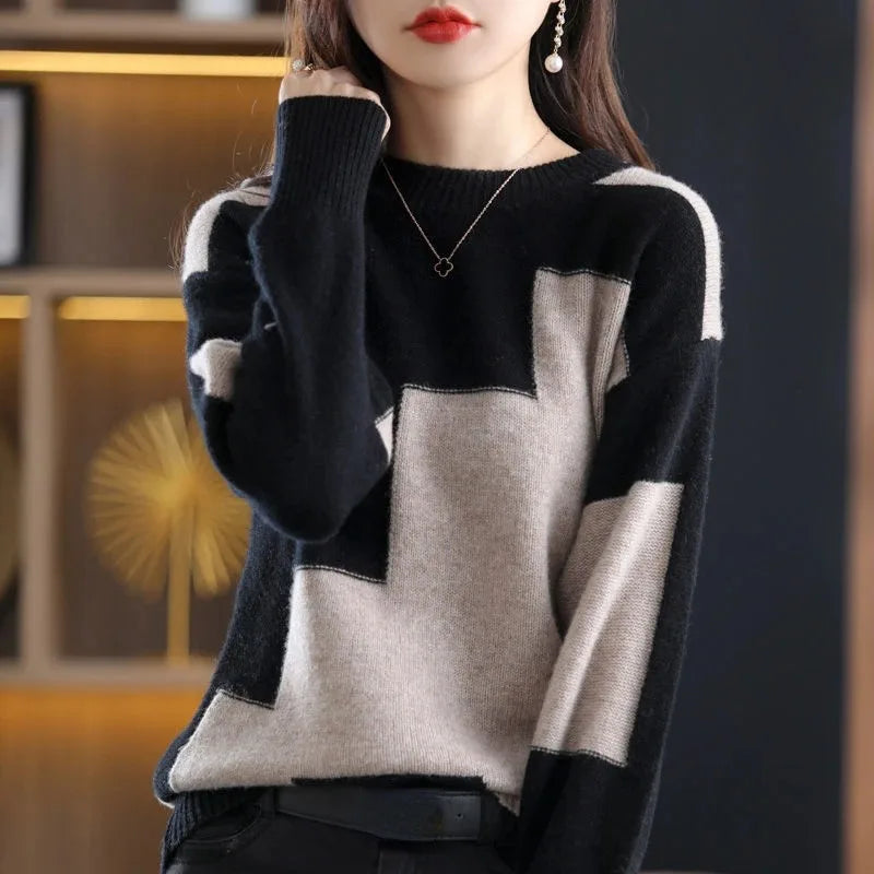 🍒Crewneck tops Jumper women's sweater trendy clothes  knitted fashion pullover monochrome clothing Look Chrome In Mono