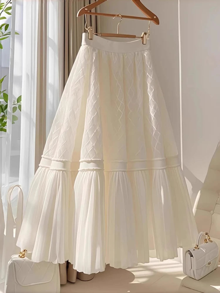 🍒Argyle skirt midi pleated solid colour casual wear for women elasticated waist skirts long all match a-line female fashion wears party occasion wear Dont Wait Till This CREAMs SC'ONE JAM it in your basket