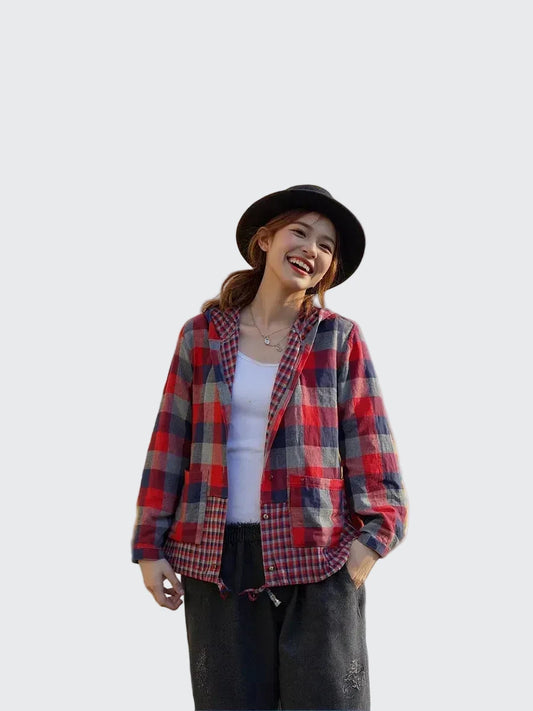🍒Plaid pocket hood jacket top shirts check blouses spring summer fashion casual wear women check clothing outdoor style cheeky chic check
