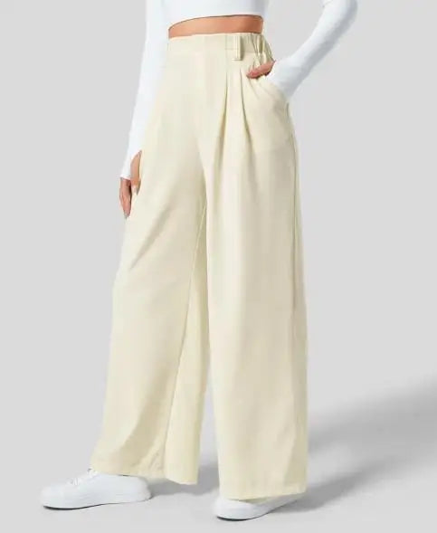 🍒Elegant women straight pants flowy solid colour high waisted trousers wide leg work wear female fashion clothes No Need To Put The Leg Work In To Get These Legs