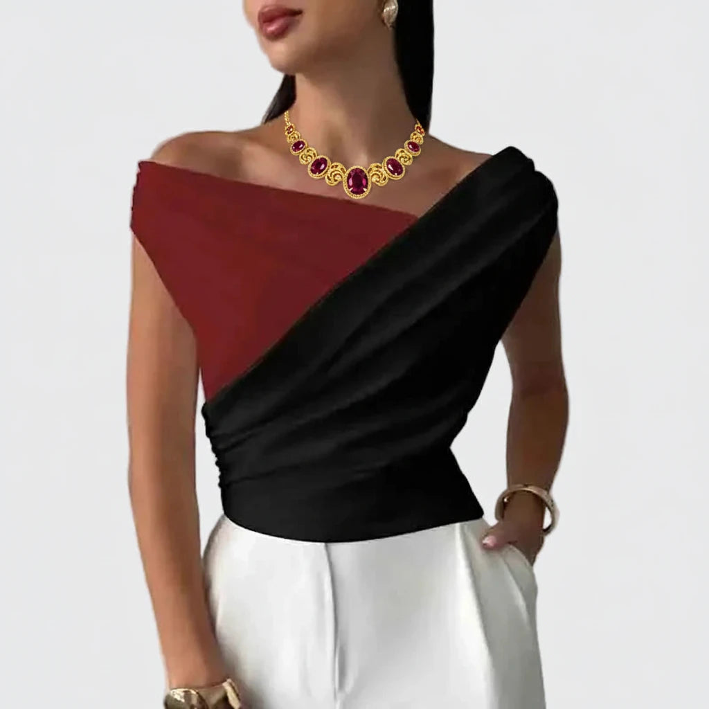 🍒Fashion office wear female slash neck top sleeveless one shoulder top for women elegant summer shirt white black off shoulder top holiday wear blouses smart casual vacation clothes Make No Mistake Close This Drape