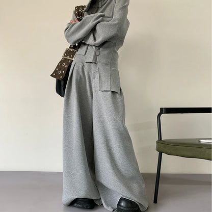 🍒 Solid two piece set smart casual clothing for women cool chic high neck jacket long sleeve zipper top and high waist wide leg pants set female fashion wears Fun Fashion flares