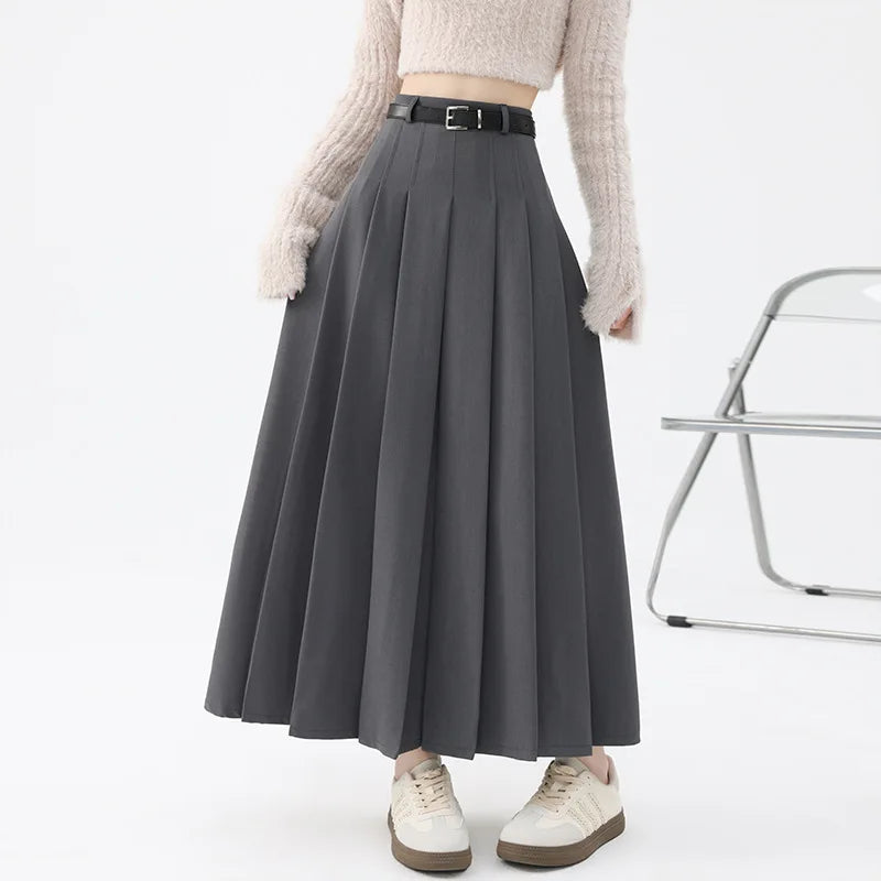 🍒Pleated maxi skirt fashion for women elegant wear with belt vintage  pleated clothing female fashion streetwear Com-PLEATly Cool