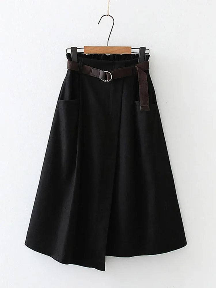 🍒Casual skirts high waisted solid smart casual womens irregular fashion with pockets midi simple elegant a-line Every Day Irregular