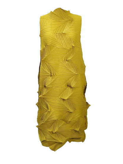 🍒Sleeveless pleated dress for women turtleneck outfit single colour solid fashion smart casual women party wear occasion clothing style 3D fold designer dresses Fashion A Fold