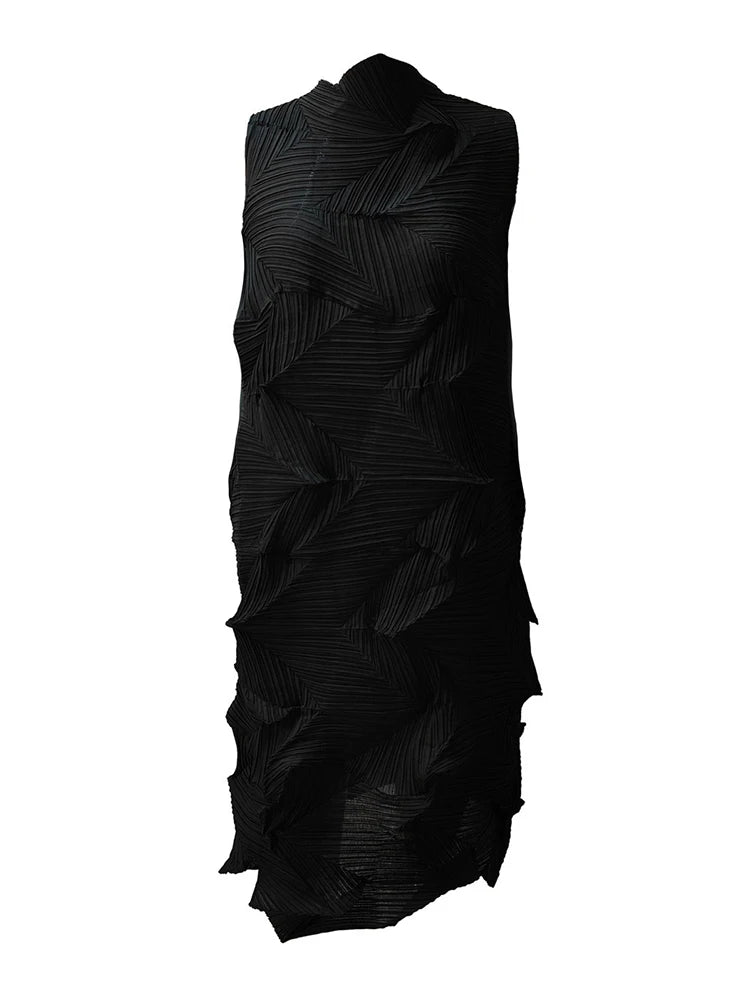 🍒Sleeveless pleated dress for women turtleneck outfit single colour solid fashion smart casual women party wear occasion clothing style 3D fold designer dresses Fashion A Fold