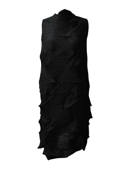 🍒Sleeveless pleated dress for women turtleneck outfit single colour solid fashion smart casual women party wear occasion clothing style 3D fold designer dresses Fashion A Fold