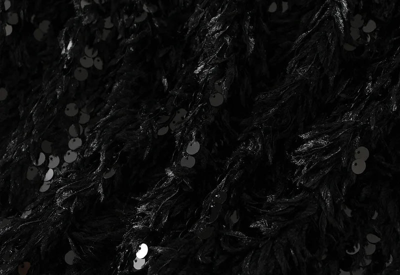 🍒A -line sequin skirt split long with feathers black vintage clothes for women occassion party wear fashion Shimmer Winner