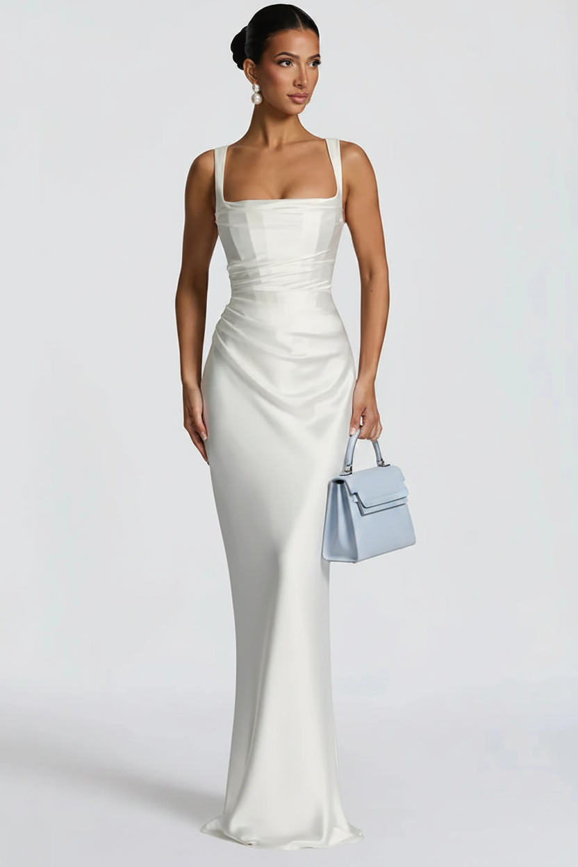 🍒Satin backless sleeveless long dress satin maxi outfits for women spaghetti straps lace-up back bodycon club wear party occasion clothing  Kool kiwi