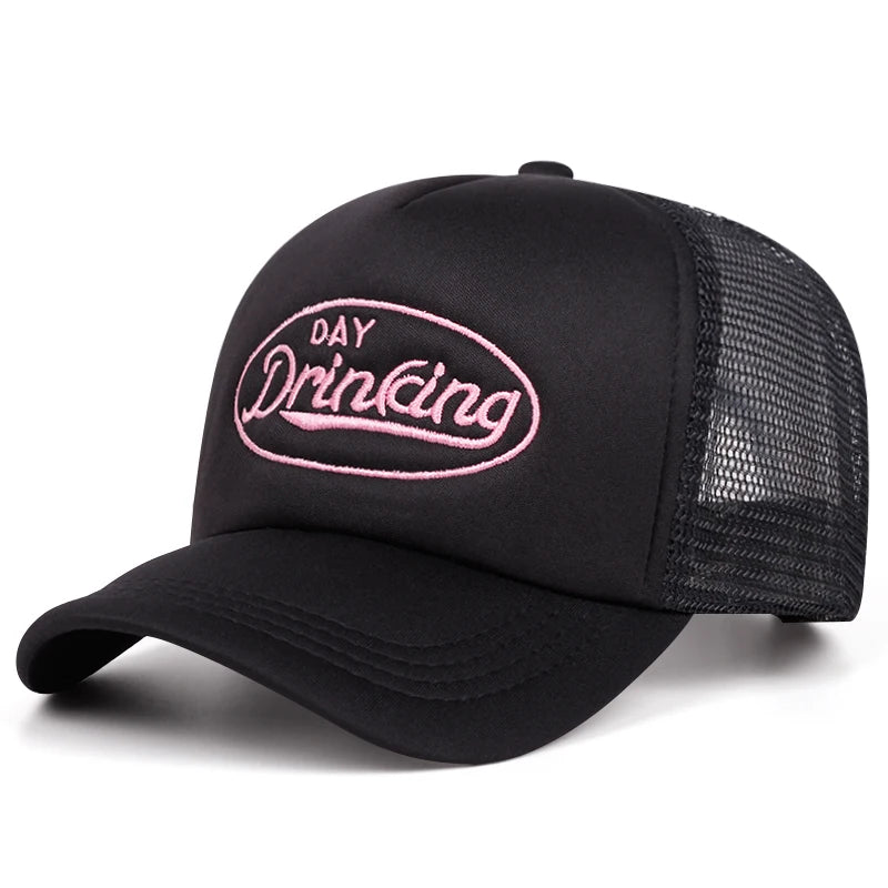 🍒Motif baseball hat Fashion  Simple (day drinking) lettering truck hat daily unisex snap back hat leisure sunshade mesh cap