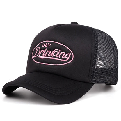 🍒Motif baseball hat Fashion  Simple (day drinking) lettering truck hat daily unisex snap back hat leisure sunshade mesh cap