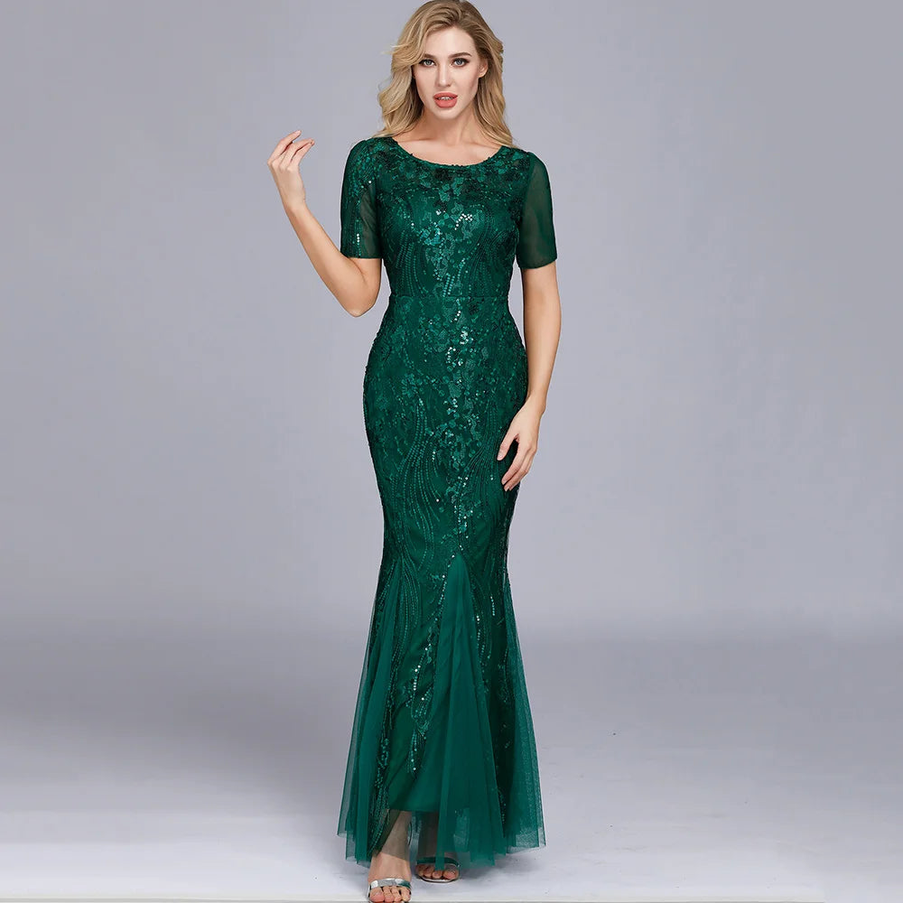 🍒Sequin maxi cocktail dress long bridesmaid prom outfit for special occasion party club bodycon vintage style clothing You'll Fish This Mermaid Out Time &Time