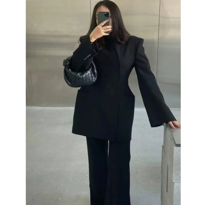 🍒Hidden button blazer long women fitted waist jacket fashion Y2K fashion office chic clothing lightweight linen coat chic trendy fashion two-layer smart casual outfit TRAILS Of Comments BLAZER