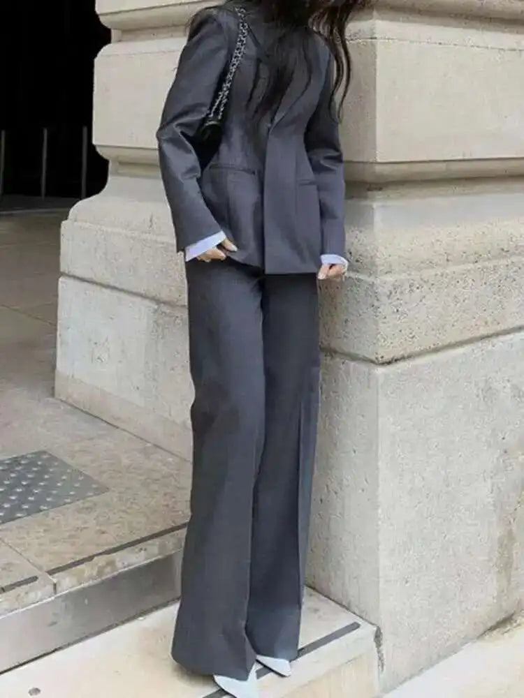 🍒Suit for women high quality Professional gray suit Jacket and Wide leg pants two piece smart set fashion wear