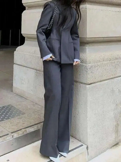 🍒Suit for women high quality Professional gray suit Jacket and Wide leg pants two piece smart set fashion wear