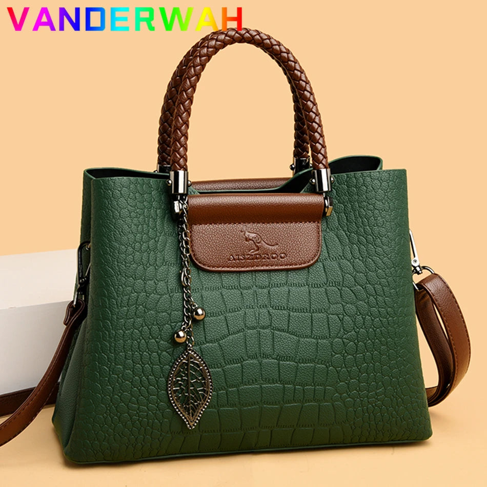 🍒 Crocodile embossed bag crossbody for women female shoulder bag messenger bag grab bag tote bag luxury designer handbags 3 layers Handle A Snap Crocodile