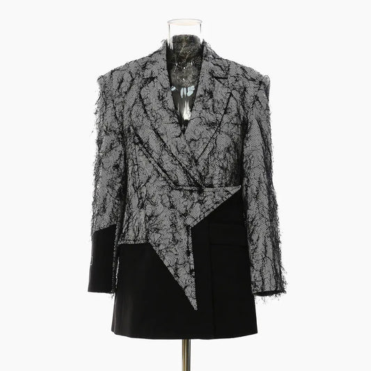 🍒Chic blazer asymmetrical design jacket patchwork contrast colour personality high street smart casual coats women Be A-  STAR in your fashion JACKET