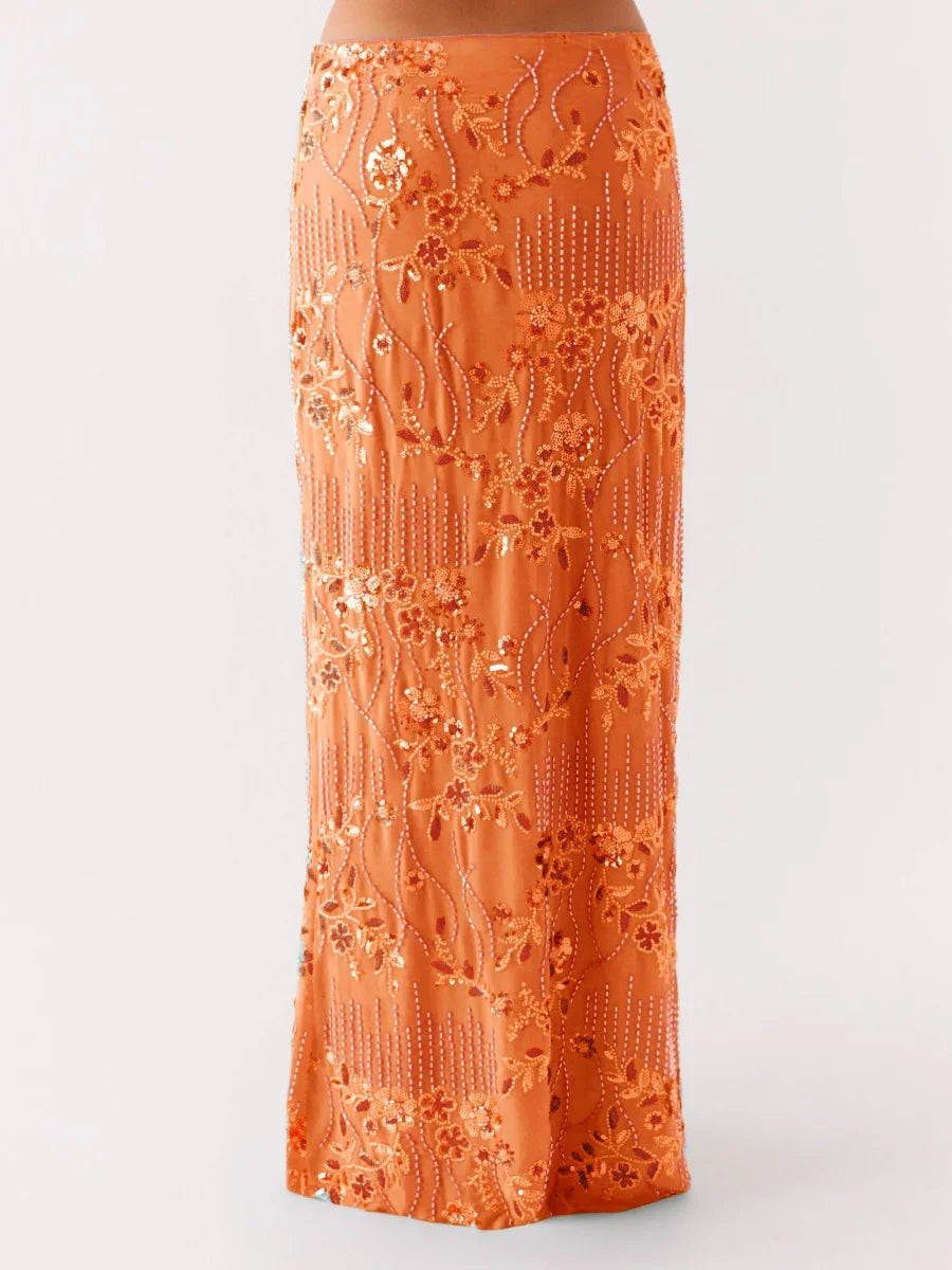 🍒Sequin maxi skirt high waist sparkle pearl embellished long  skirt for women glitter rhinestone fashion going out club clothes You Dont Need To Be At A Seaside ROCK This SWEET