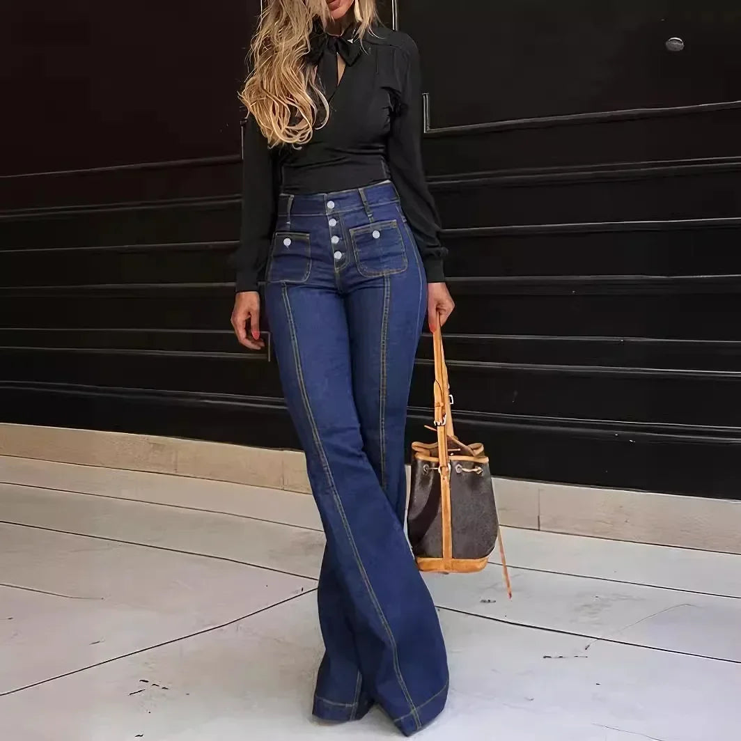 🍒Flared pants for women mom jeans vintage wide leg trousers high waist denim high street work party night club Jeans elegant Y2k clothing Day Denims Dinner Denims Dancing Denims