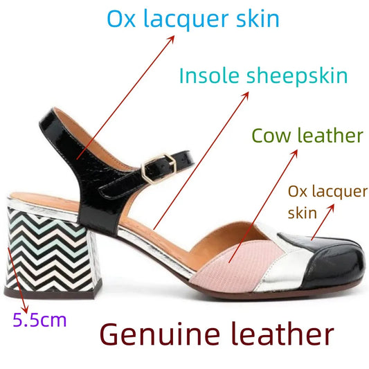 🍒Genuine leather chunky heels sandals womans pump sandals buckle ankle strap shoe open back wedding guest 33-46 shoes smart casual occasion footwear Chuck In Your Chunks