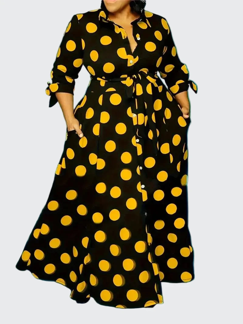 🍒Plus size polka dot dress with sleeves printed high waist outfit maxi dress smart casual women a-line dress  LONGing for this DOTty, PRINT at check out