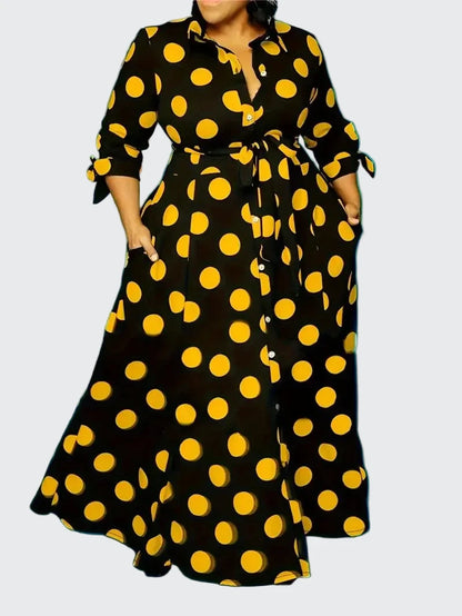 🍒Plus size polka dot dress with sleeves printed high waist outfit maxi dress smart casual women a-line dress  LONGing for this DOTty, PRINT at check out
