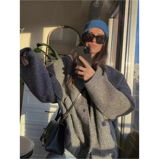 🍒Women's Jackets spring  autumn fleece vintage jacket oversized outerwear long sleeve  Bomber Jacket women