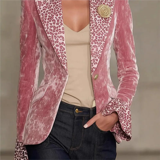 🍒Luxury velvet blazer womens single breasted feminine jacket female blazer Jacket slim fit office animal print accent officewear party occasion outerwear PILE PINK in your wardrobe