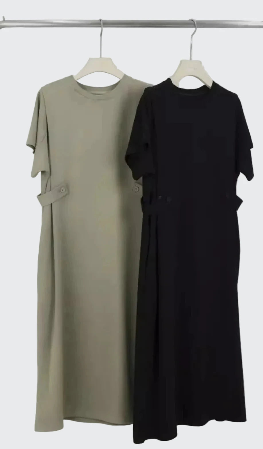 🍒Relaxed fit women’s dress with side pockets lazy style short sleeve outfit for summer loose slimming round neck dress with pockets and button waist tabs a-line plus size fashion  Longline Loosy Love
