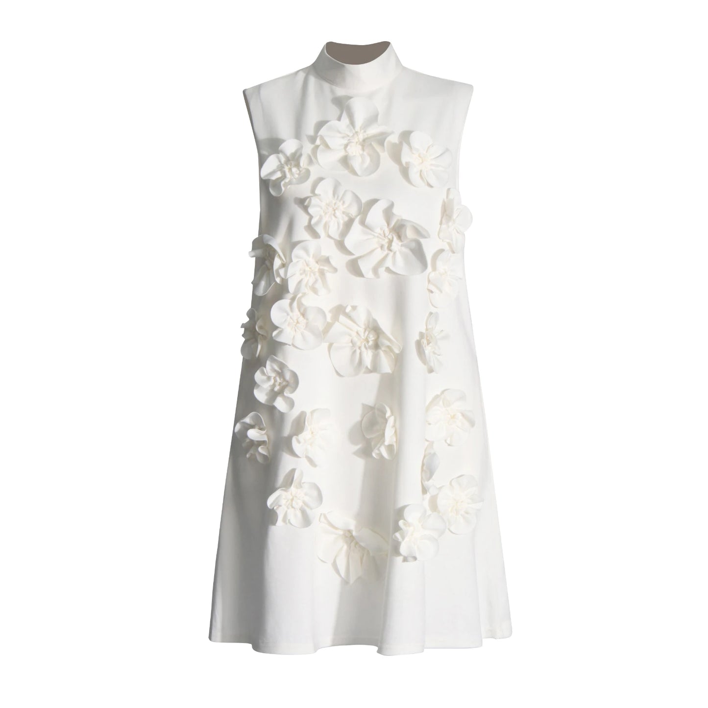 🍒Soild 3D applique dress mini for women smart casual stand collar outfit sleeveless tie bow collar chic female fashion occasion party wear Awesome Applique