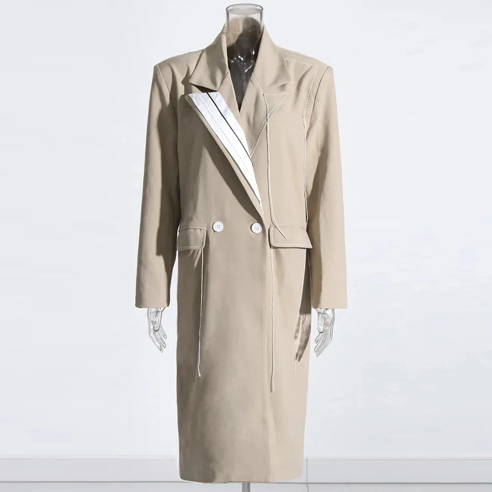 🍒 Colour contrast coat with lapel collar long sleeve overcoat for women with straight patchwork pockets casual spring coat female fashion wear Collar Cool Contrast