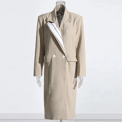 🍒 Colour contrast coat with lapel collar long sleeve overcoat for women with straight patchwork pockets casual spring coat female fashion wear Collar Cool Contrast