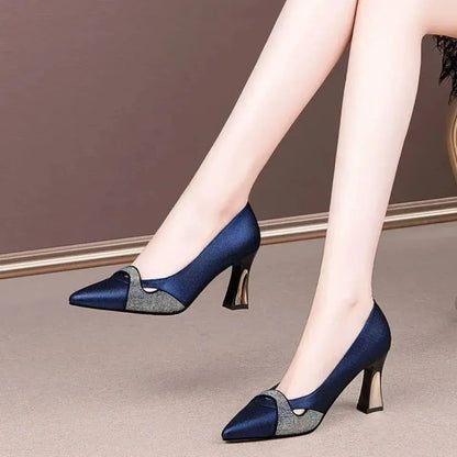 🍒Womens chunky heel pumps pointed toe shoes for women high heel footwear for occasions party shoes
