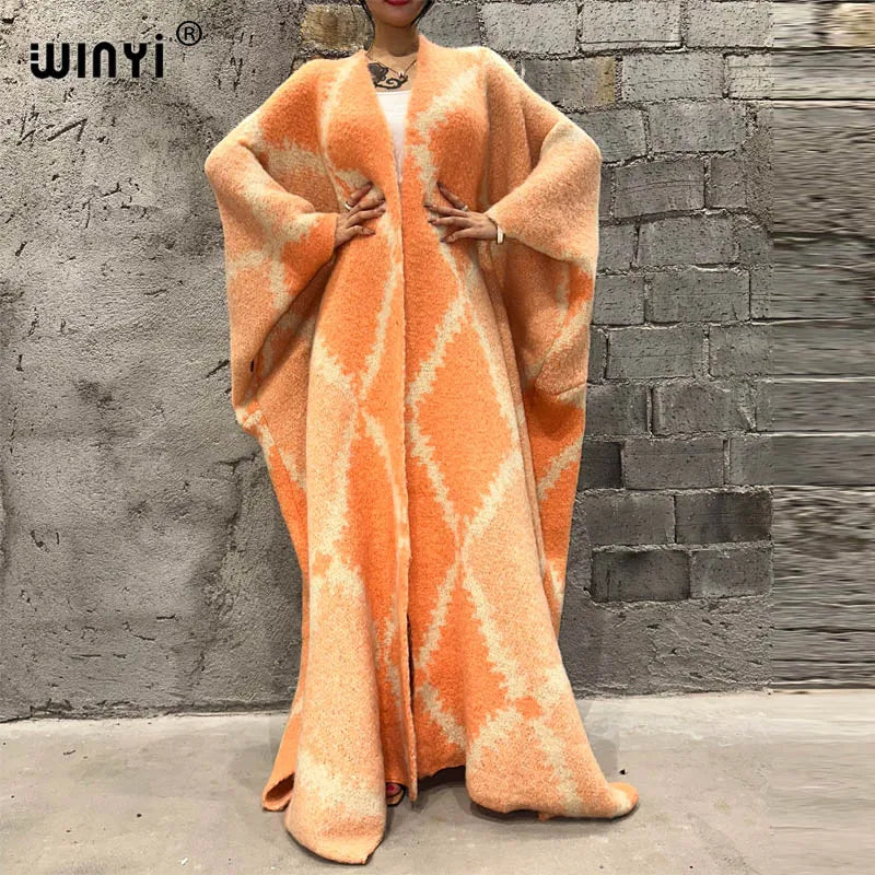 🍒Fashion poncho loose fashion print knitted coat neutral loose thick comfortable womens warm fover coat knitted poncho maxi long jacket You'll Get aLONG with A PONCHO
