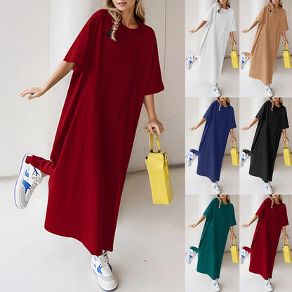 🍒Plus size loose dresses t-shirt dress lounge wear short sleeve outfit long maxi oversized summer fashion beach sundress up to 3XL Best Basics