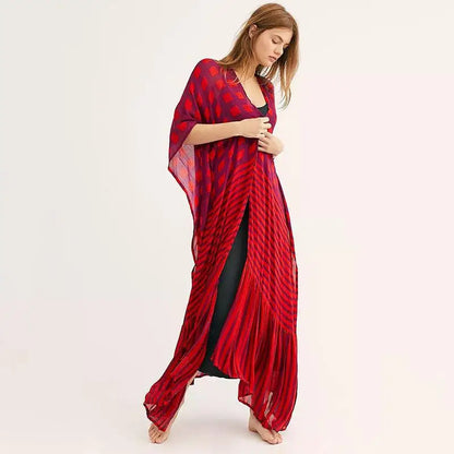 🍒Beach cover ups for swimwear women checker kimono with sripes cape summer dress beachwear outfits Check Out This Beach