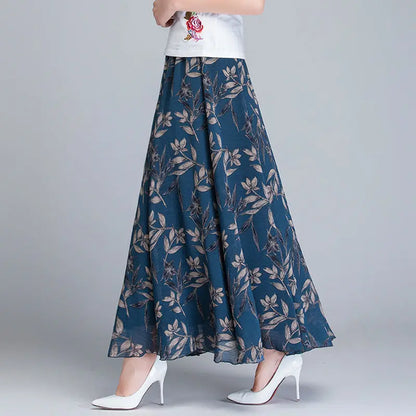 🍒 Floral summer skirts for women print female fashion wear high waist skirt outfit elegant a- line boho maxi smart casual clothes    A -line Of Pretty Florals