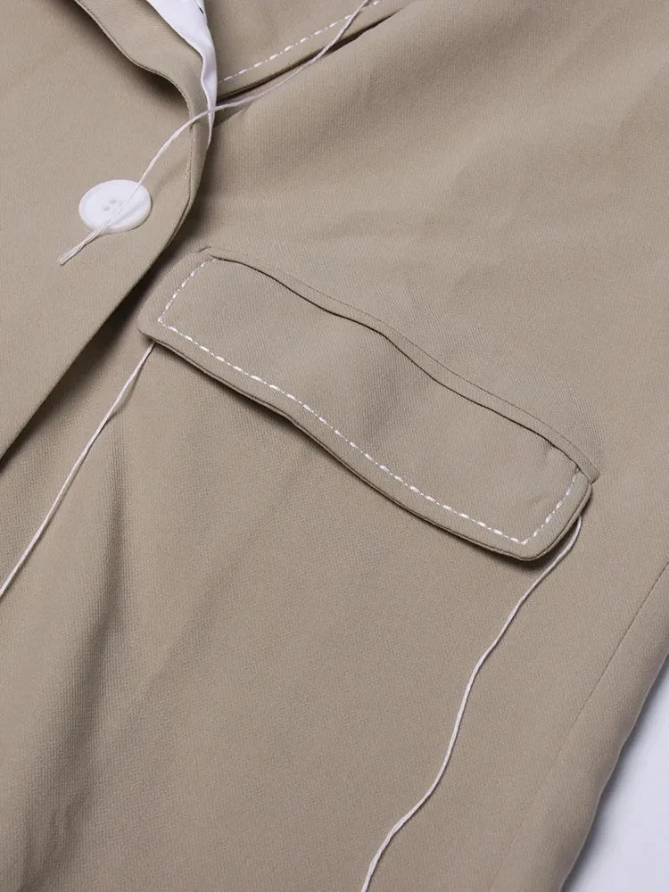 🍒 Colour contrast coat with lapel collar long sleeve overcoat for women with straight patchwork pockets casual spring coat female fashion wear Collar Cool Contrast