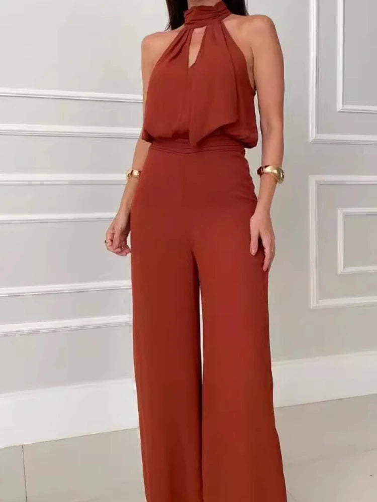🍒Womens two piece sets lomg  pants and top round neck sleeveless set solid casual hollow out tank and wide leg long pants elegant occasion party wear Top Trouser Top Shop