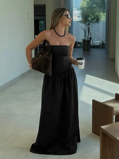 🍒Solid backless maxi dress sleeveless design elegant womens solid color outfit chic high waist club party wear occasion clothing  Currant is Black