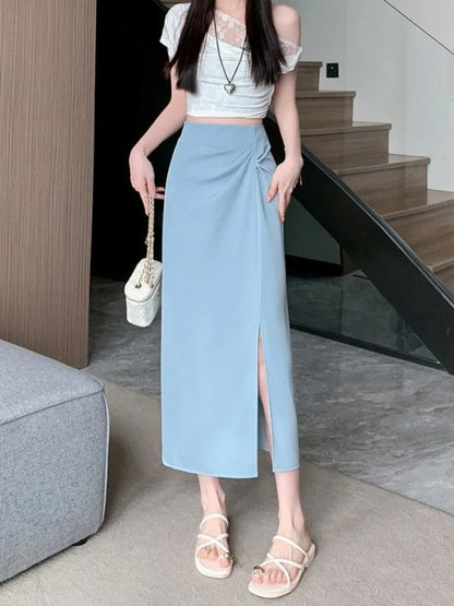 🍒Skirts for women solid high waist skirt outfit one piece fashion streetwear split bodycon  Y2k occasion midaxi fashion party wear Gather Style In A Split Second