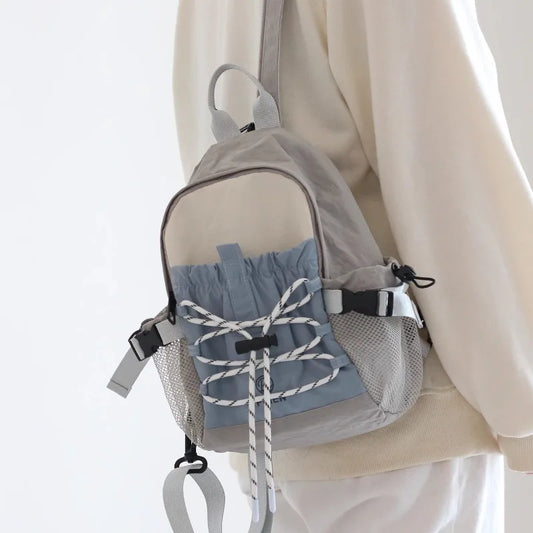 🍒Contrast colour backpack pleated pleated backpacks trendy outdoor casual travel bag for women Y2k asesthetic vintage carry bag Back Get Carried Away With Backpacks