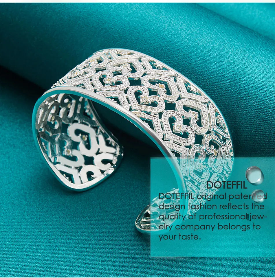 🍒925 Sterling silver bangle big 28mm heart bracelet silver woman's jewellery wedding engagement fashion party wear jewellery Wear Your Heart On Your Sleeve