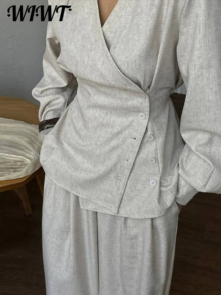 🍒Smart casual side button shirt for women shirt jacket flannel and wide leg pants matching set single-breasted outfit slim waist v-neck full sleeve top and trouser co ord No Flannel Fashion Flannel
