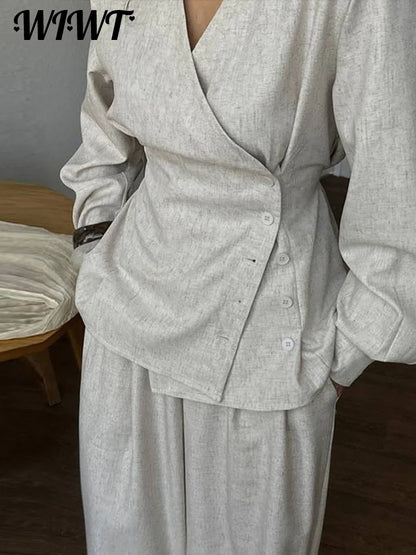 🍒Smart casual side button shirt for women shirt jacket flannel and wide leg pants matching set single-breasted outfit slim waist v-neck full sleeve top and trouser co ord No Flannel Fashion Flannel